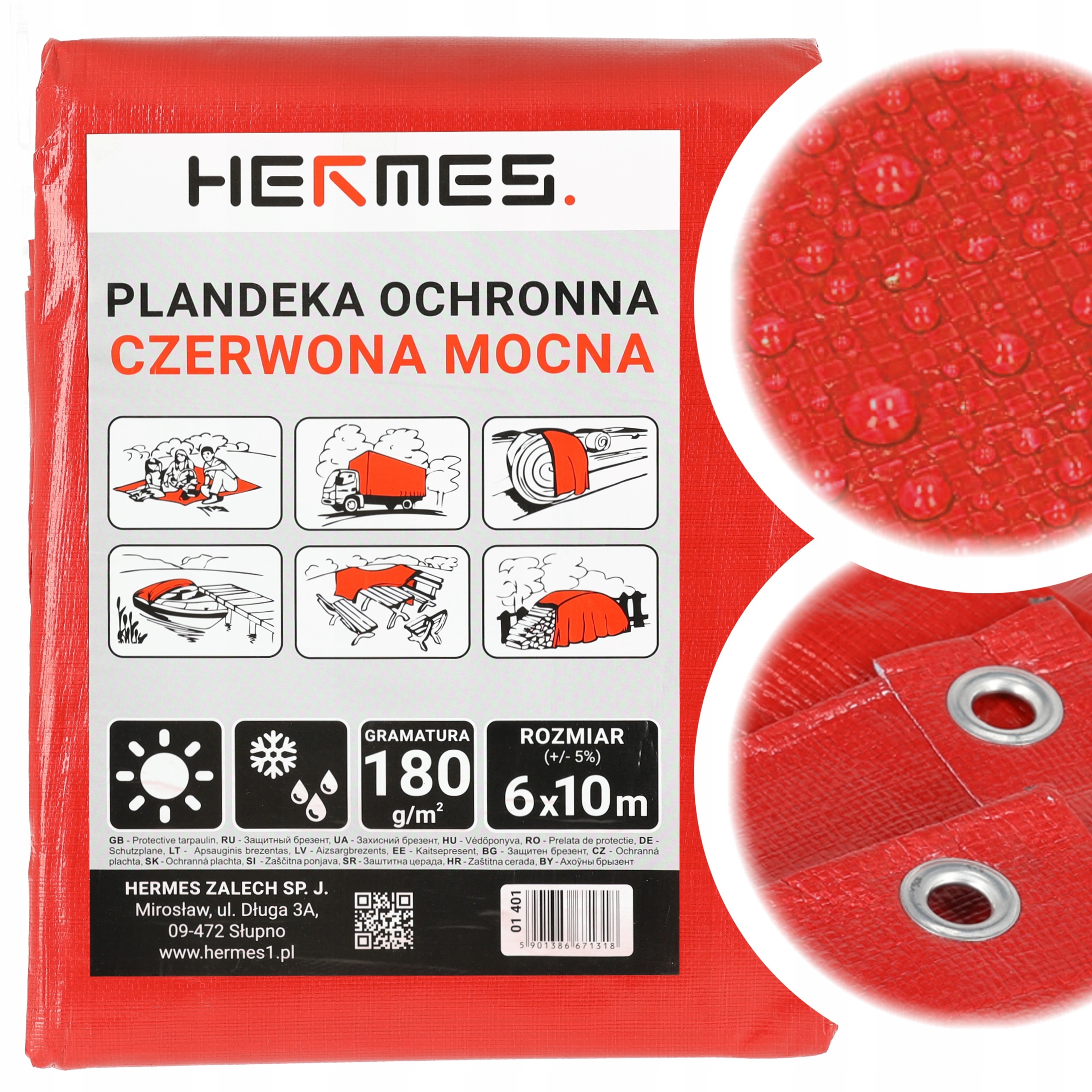 Odolná Vodotesná Červená Plachta 180 g/m2 6x10 m na Ochranu
